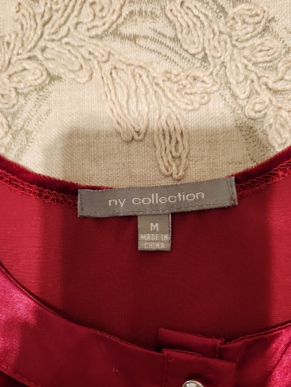 NY Collection Velvet Button-Front Camisole in Deep Red - Picture 2 of 3